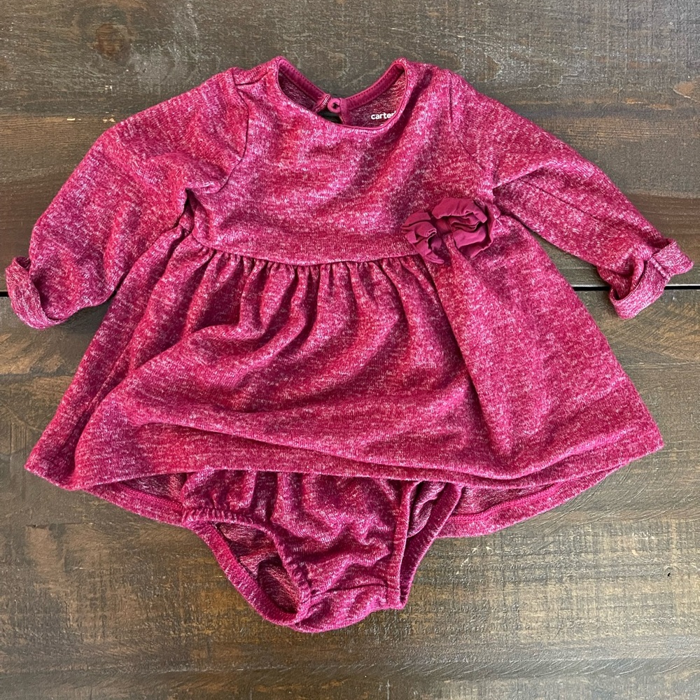 Carter’s 3MO long sleeve maroon dress with bloomers